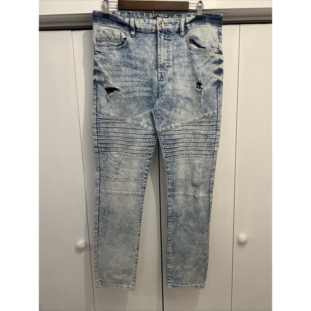 Southpole Jeans Mens Sz 34x30 Destroyed‎ Holes Moto Skinny Faded Light Wash